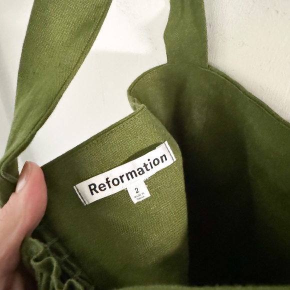 NEW Reforrmation Moss Green Linen Brigitte Dress 2 - Picture 5 of 6